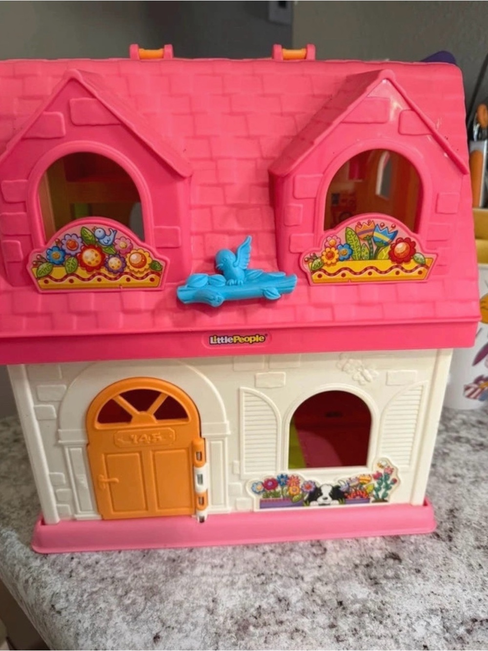 Little People Pink & White Playhouse Toy with Orange Door